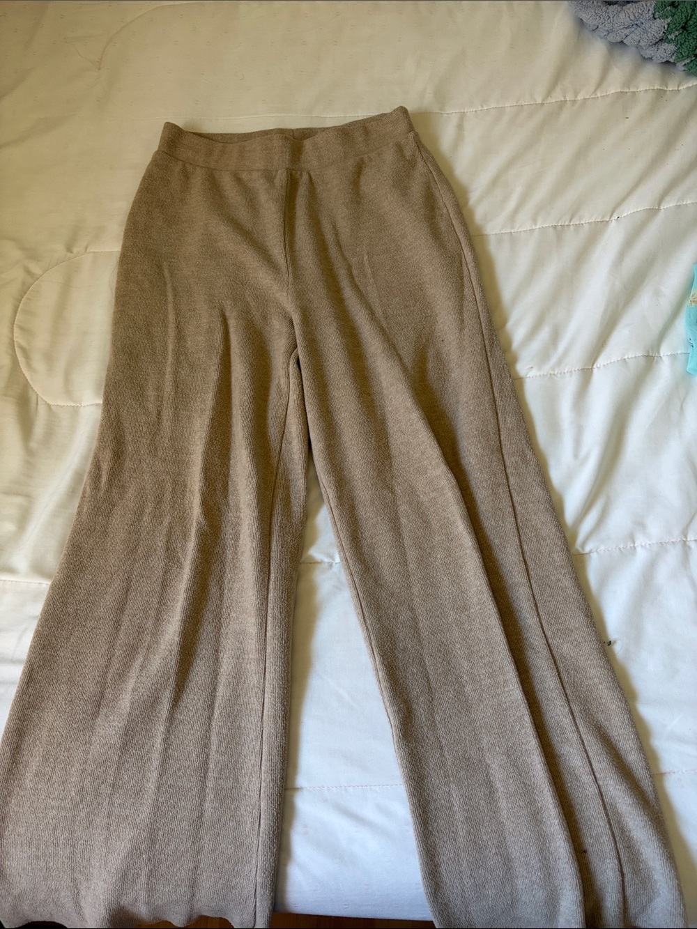Zara Wide-Leg Knit Pants in Taupe Beige